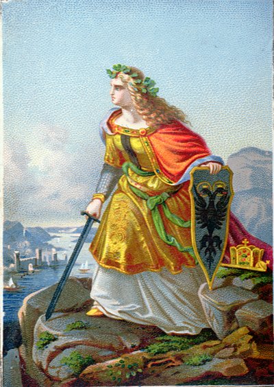 Ansichtkaart met Germania en de Rijn, c.1860 door German School