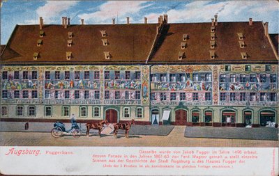 Ansichtkaart met de Fuggerhaus, Augsburg door German School