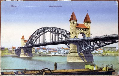 Ansichtkaart van de brug over de Rijn bij Bonn, ca. 1900 door German School