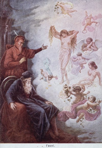 Ansichtkaart die de verleiding van Faust door Mephistopheles toont, ca.1905 door German School