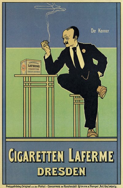 Poster die Laferme sigaretten adverteert door German School