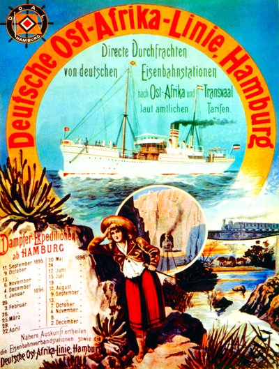 Poster ter promotie van de Duitse Oost-Afrika Lijn, Hamburg, 1895 door German School