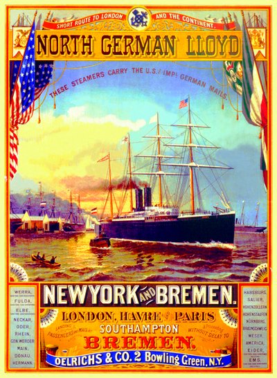 Poster ter promotie van de Noord-Duitse Lloyd Lijn, 1883 door German School