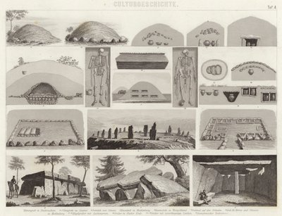 Prehistorische grafkamers. Illustratie voor Bilder-Atlas (gravure) door German School