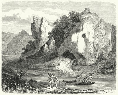 Prehistorische mannen vissen met netten (gravure) door German School