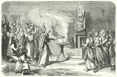Priesters die een offer brengen in het oude Egypte (gravure) door German School