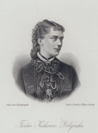 Prinses Catherine Dolgorukova, minnares en later morganatische vrouw van Tsaar Alexander II van Rusland (gravure) door German School