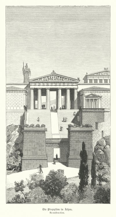 Propylaea, ingang van de Akropolis van Athene, Oud Griekenland door German School