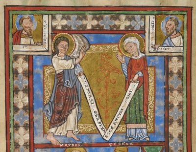 Psalterfragment "Psalter van Hendrik de Leeuw", f.7v, detail met Annunciatie, ca. 1168-89 door German School