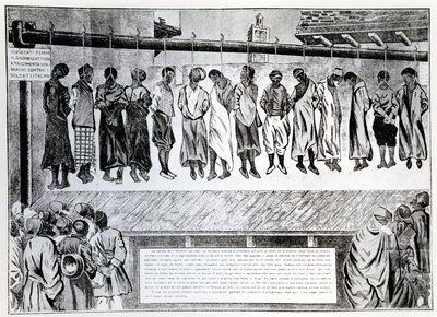 Openbare executie van burgers van Tripoli, die zich verzetten tegen de Italiaanse invasie in 1911, uit Simplicissimus magazine, 1912 door German School