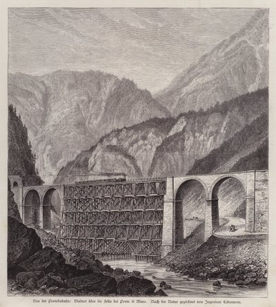 Spoorwegviaduct over de rivier de Fella bij Ponte di Muro, Friuli, Italië door German School
