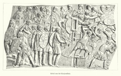 Reliëf van de Zuil van Trajanus, Rome, waarop de Romeinen de Daciërs verslaan (gravure) door German School