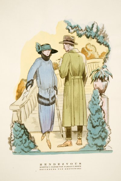 Rendezvous, outfit en "Ulster" overjas door Fabian & Hrich uit Styl, uitgegeven 1922 door German School