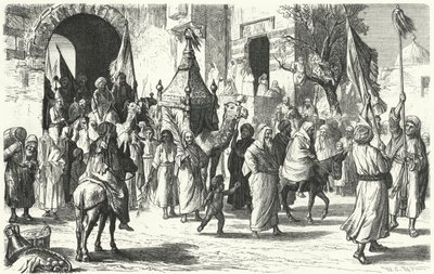 Terugkeer van een karavaan van pelgrims naar Mekka (gravure) door German School