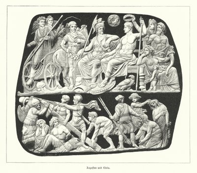 Romeinse keizer Augustus en zijn derde vrouw, Livia (gravure) door German School