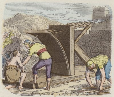 Romeinse ballista (gekleurde gravure) door German School