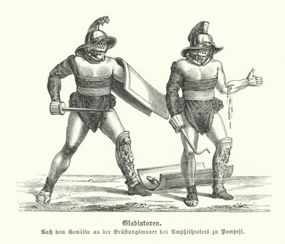 Romeinse gladiatoren (gravure) door German School