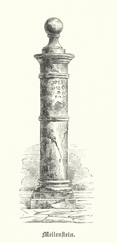 Romeinse mijlpaal (gravure) door German School