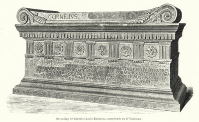 Sarcophagus van de Romeinse soldaat en consul Lucius Cornelius Scipio Barbatus in het Vaticaan, Rome door German School