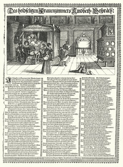 Satirisch gedicht over het roddelen van vrouwen (gravure) door German School