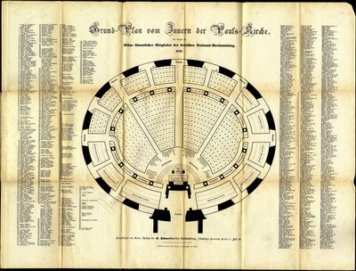 Zitplan van de Nationale Vergadering van de St. Pauls Kerk, 1848 door German School