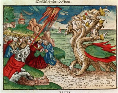 Zevenkoppige slang uit het Boek Openbaring, uit de Lutherbijbel, c.1530 door German School
