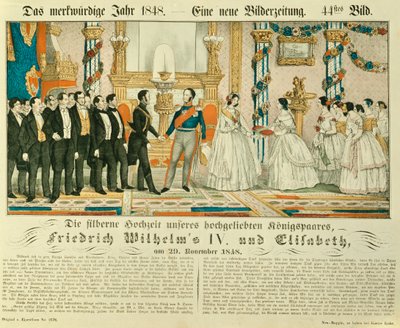 Zilveren huwelijksjubileum van Frederik Willem IV van Pruisen en zijn vrouw Elizabeth Ludovika van Beieren, 1848 door German School