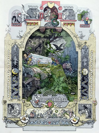 Sneeuwwitje in haar glazen kist, illustratie uit Muenchener Bilderbogen, c.1880 door German School
