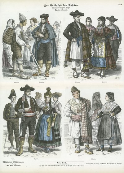 Spaanse regionale kostuums, 19e eeuw door German School