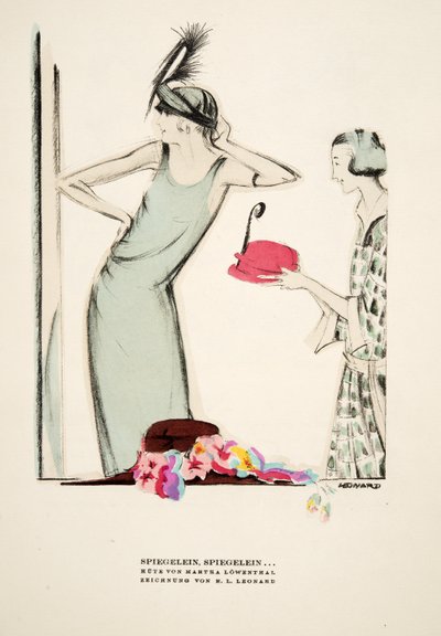 Spiegelein, Spiegelein .., hoeden van Martha Lowenthal, uit Styl, pub.1922 (pochoirdruk) door German School