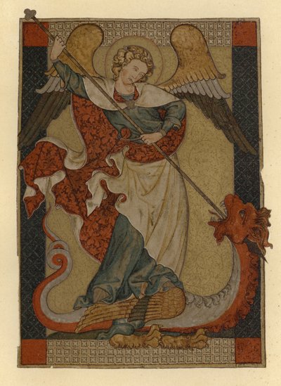 Sint Michaël de Aartsengel verslaat Satan afgebeeld als een draak door German School