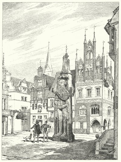 Standbeeld van Roland opgericht in 1404 tegenover de kathedraal in Bremen, Duitsland door German School