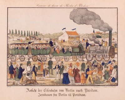 Stoomspoorweg tussen Berlijn en Potsdam, Neuruppiner Bilderbogen, ca. 1840 door German School
