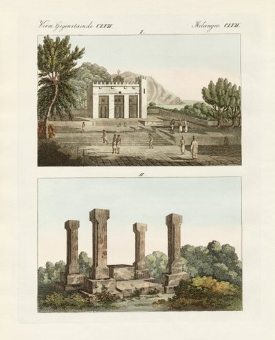 Vreemde gedenktekens in Abessinië (gekleurde gravure) door German School