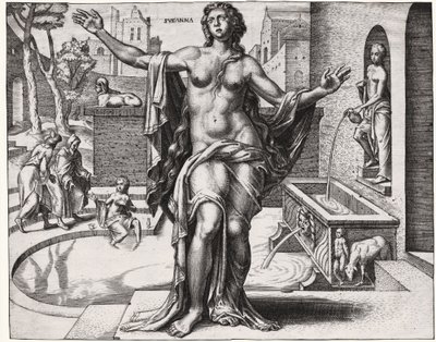 Suzanne in bad (gravure) door German School