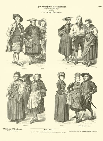 Zwitserse kostuums, eind 18e eeuw (gravure) door German School
