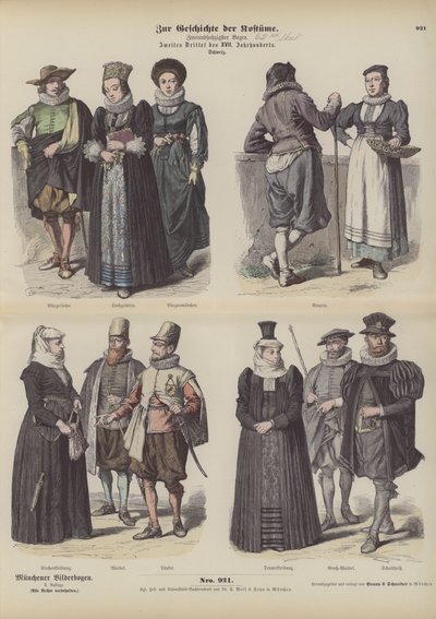 Zwitserse kostuums, midden 17e eeuw (gekleurde gravure) door German School