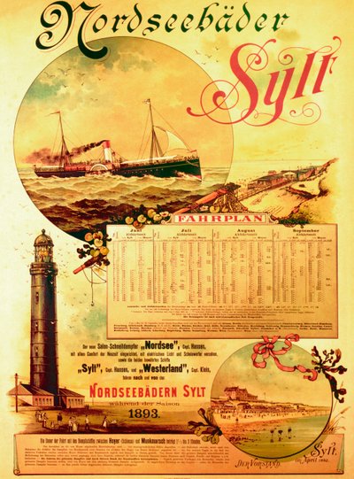 Sylt Noordzeebaden, poster ter promotie van de Sylt Stoombootmaatschappij, 1893 door German School