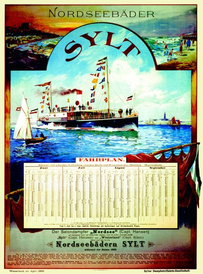 Sylt, poster ter promotie van de Sylt Stoombootmaatschappij, 1899 door German School