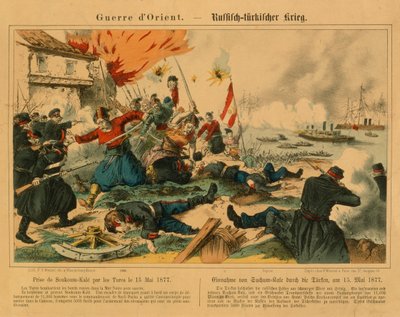 Inname van Suchum-Kale door de Turken tijdens de Russisch-Turkse Oorlog, 15 mei 1877, uitgegeven door F.C. Wentzel, Weissenburg, 1877 door German School