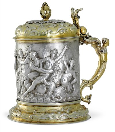 Bierpul, waarschijnlijk Hamburg, ca. 1660 (gedeeltelijk verguld zilver) door German School