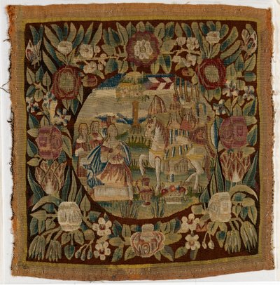 Wandtapijtkussenhoes met David en Abigail, Samuel XXV, mogelijk gemaakt in Hamburg, Duitsland, ca. 1615 door German School