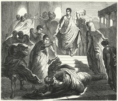 Tarquinius Superbus vermoordt zijn schoonvader, Servius Tullus, om de Romeinse troon te claimen door German School