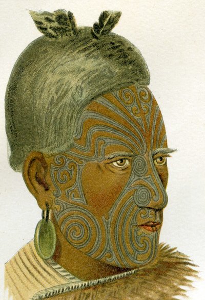 Getatoeëerd gezicht van een Maori-opperhoofd, 1894 door German School