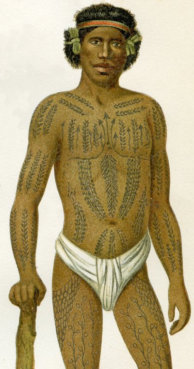 Getatoeëerde man van de Caroline-eilanden, 1894 door German School