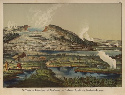 Te Tarata (Witte Terras), geothermische silica-afzettingen aan de oever van Lake Rotomahana, Nieuw-Zeeland door German School