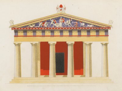 Tempel van Aphaea, Aegina, Griekenland (kleurenlitho) door German School