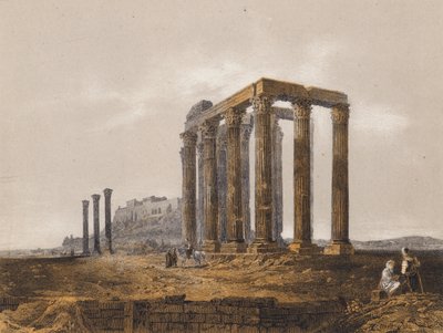 Tempel van Olympus Zeus, Athene, Griekenland (kleurenlitho) door German School