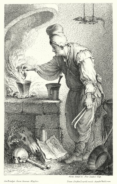 De Alchemist (gravure) door German School