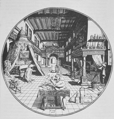 De Alchemist in zijn Laboratorium, uit Amphitheatrum Aeternae Sapientiae door Heinrich Kunrath (1609) geïllustreerd in een geschiedenis van magie gepubliceerd eind 19e eeuw door German School